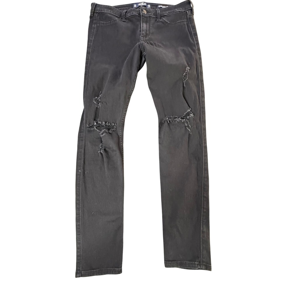 Hollister Ripped Black Wash Jeans Low Rise Super‎ Skinny Size 3/30 L 28